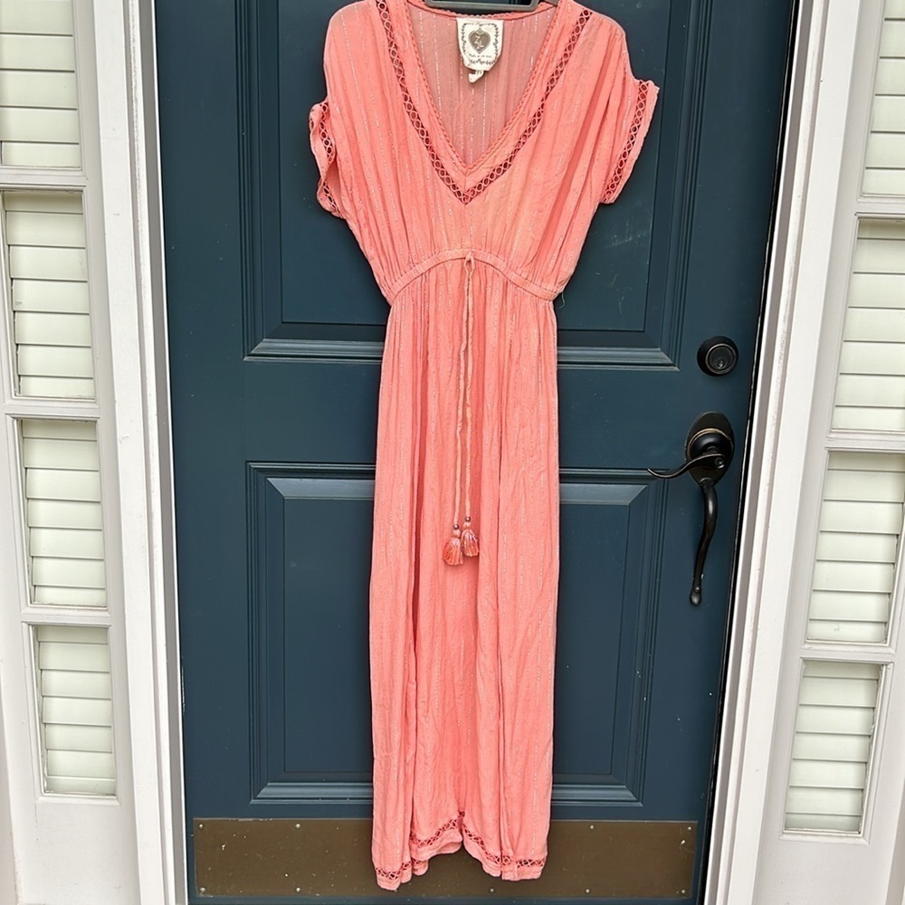 Z&L Peach Gold Maxi Dress Size